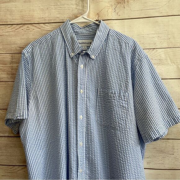 SADDLEBRED BLUE AND WHITE SEERSUCKER SHIRT - Picture 2 of 5